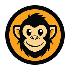 A playful and vibrant vector logo featuring a curious monkey mascot, with expressive eyes and a cheeky smile, symbolizing fun, energy, and creativity in a modern design.