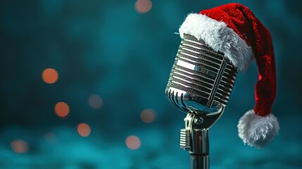 Retro Microphone Wearing Santa Hat Festive Season