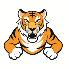 A playful tiger mascot logo featuring a cute, energetic tiger running with a joyful expression, vibrant orange and black stripes, and a dynamic, fun design perfect for branding.