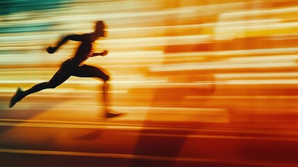 Fast Determined Sprinter Running on the Track in Motion