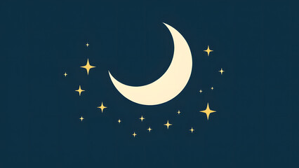 Naklejka premium Crescent moon and twinkling stars in flat style, featuring clean lines and simple shapes
