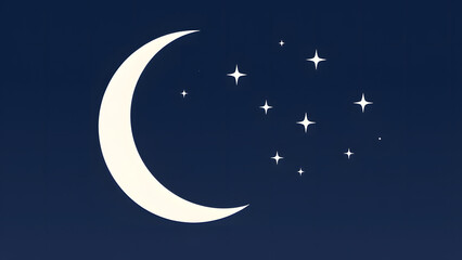 Naklejka premium Crescent moon and twinkling stars in flat style, featuring clean lines and simple shapes