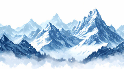 Obraz premium Snow-covered mountain range in winter on transparent. Brumal. Illustration
