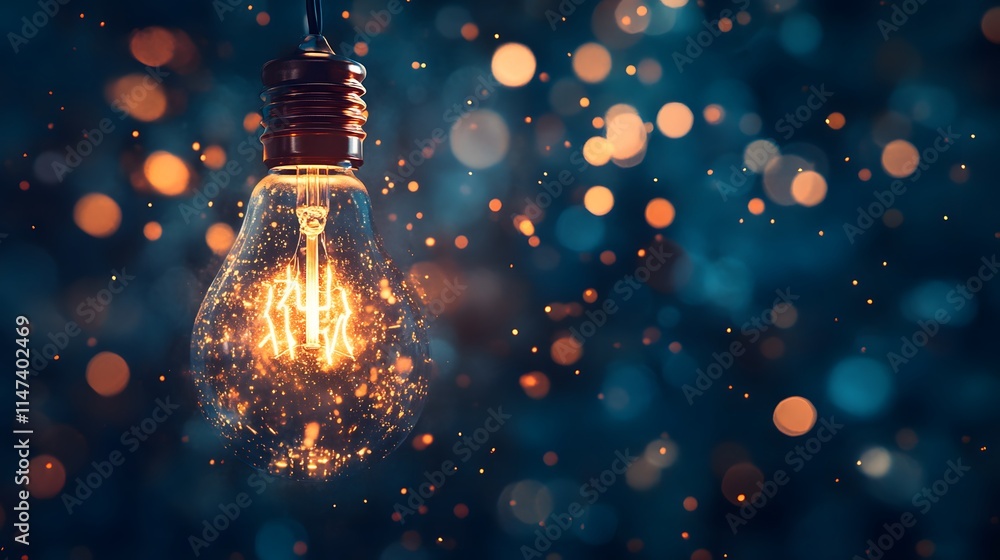 Poster illuminating event sparkling lightbulb display indoor space photography abstract background close-up