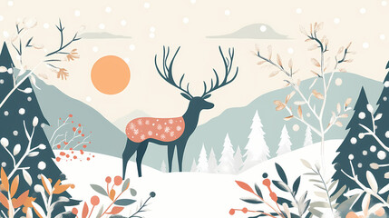Illustrative background for winter hibernal solstice highlighting serene winter landscapes and elements. Brumal. Illustration