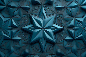 Classic Blue Kaleidoscope Star Pattern on Teal Background for Home Decor, Branding, Packaging, Textile Design, Digital Art, Ads, Social Media, Stationery