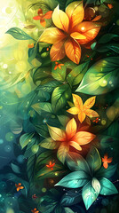 Nature-inspired with Leaves Portrait Mobile Wallpaper, Combine Elements of Nature in a Stunning Mobile Wallpaper for Digital Art, Branding, Social Media, E-commerce, Presentations