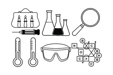 A Set Of Educational Goods Line Art Vector Illustration