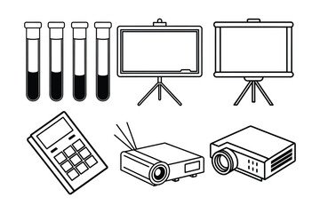 A Set Of Educational Goods Line Art Vector Illustration