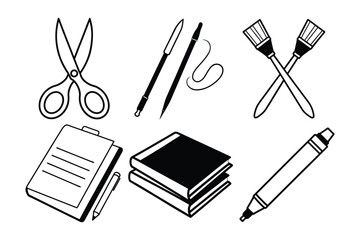 A Set Of Educational Goods Line Art Vector Illustration