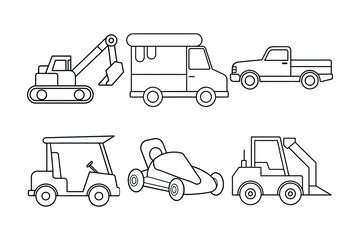  A set of Vehicles line art vector illustration 