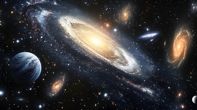 Exploring celestial wonders the milky way and distant galaxies outer space digital art cosmic environment wide angle view