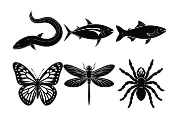 A set of Wildlife Animals' silhouette illustration 