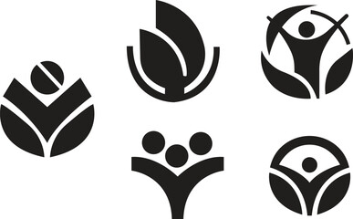 Eco friendly icons set in trendy black flat styles. Ecologic food stamp. Organic natural food vectors illustration. Element designs for natural concept collection isolated on transparent background.