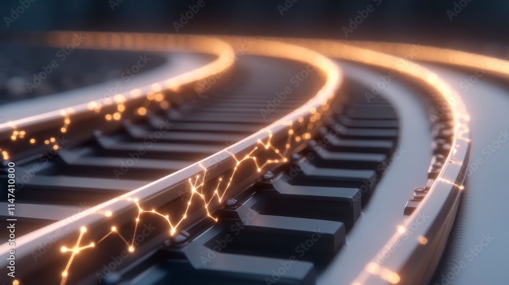Aufkleber a dynamic perspective of illuminated railway tracks, showcasing glowing lines that add a futuristic 