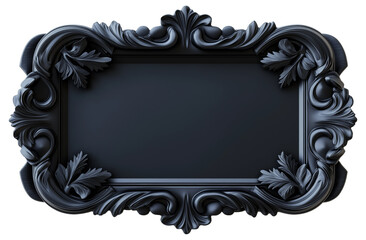 Ornate black frame with intricate floral designs isolated on transparent background.