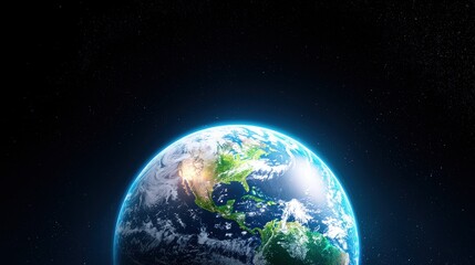 Earth, glowing at night from space, North America visible.