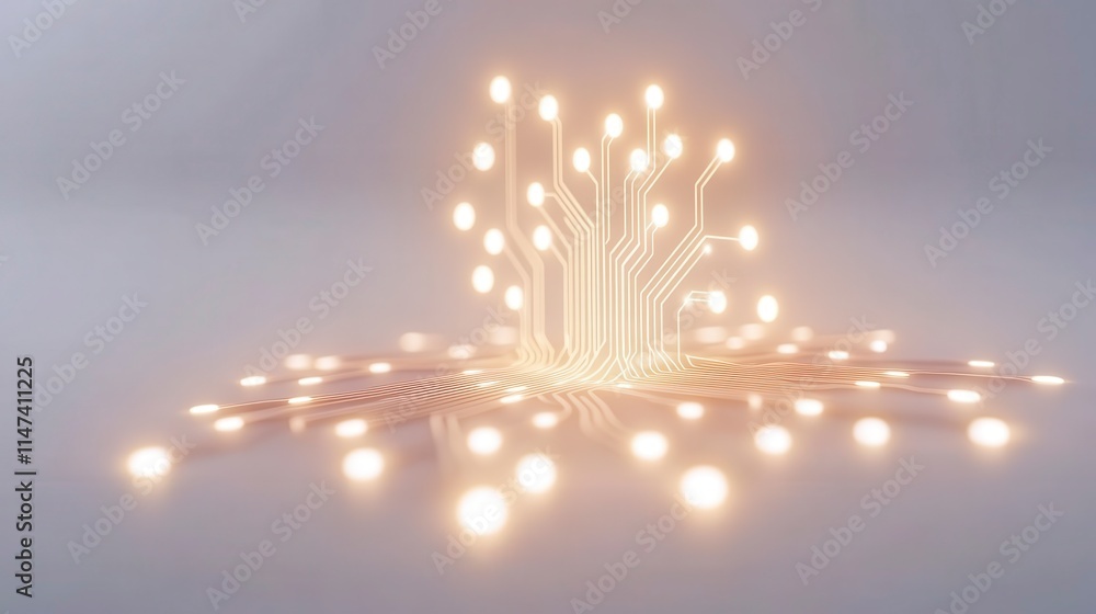 Poster a glowing cluster of lights emanates from a central circuit pattern, creating a futuristic and techn