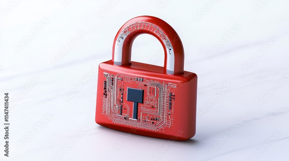 Aufkleber a red padlock with circuit patterns symbolizes cybersecurity and digital protection on a light backg