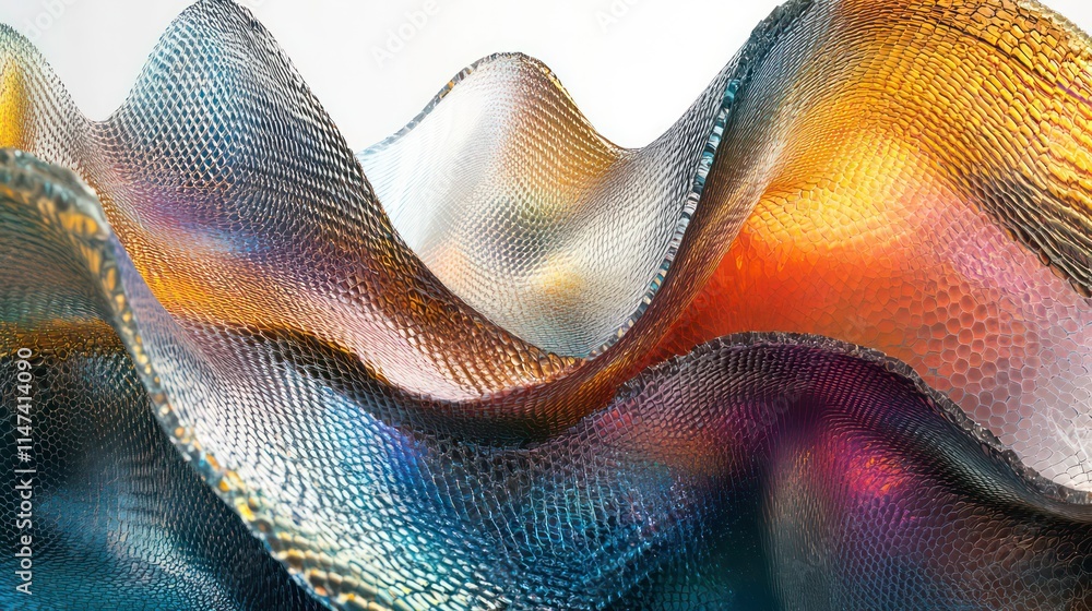 Poster Abstract wavy textured surface with iridescent colors and a 3D effect.