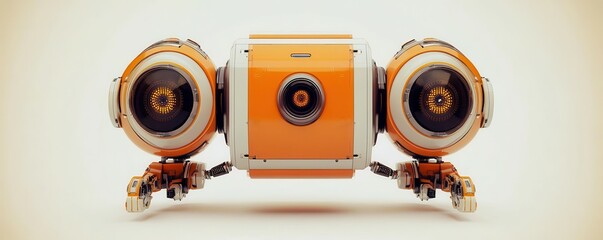 Invention robot prototype flat design front view sci-fi theme 3D render vivid