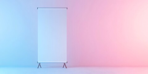 Blank Roll Up Banner Stands Against Pastel Wall