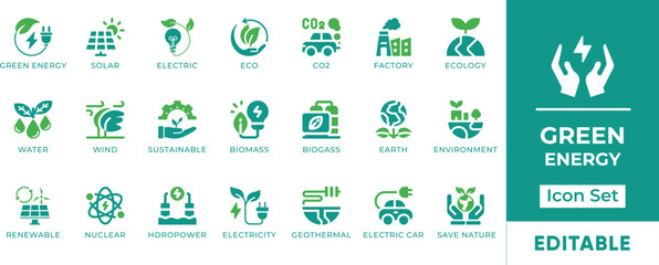 Green Energy and Sustainability Icon Set. Solar, Wind, and Eco-Friendly Vector Symbols © Design Squirrel