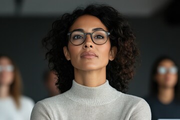 Senior Latin Woman Attending Community Workshop with Focused Expression and Active Engagement in a Collaborative Environment