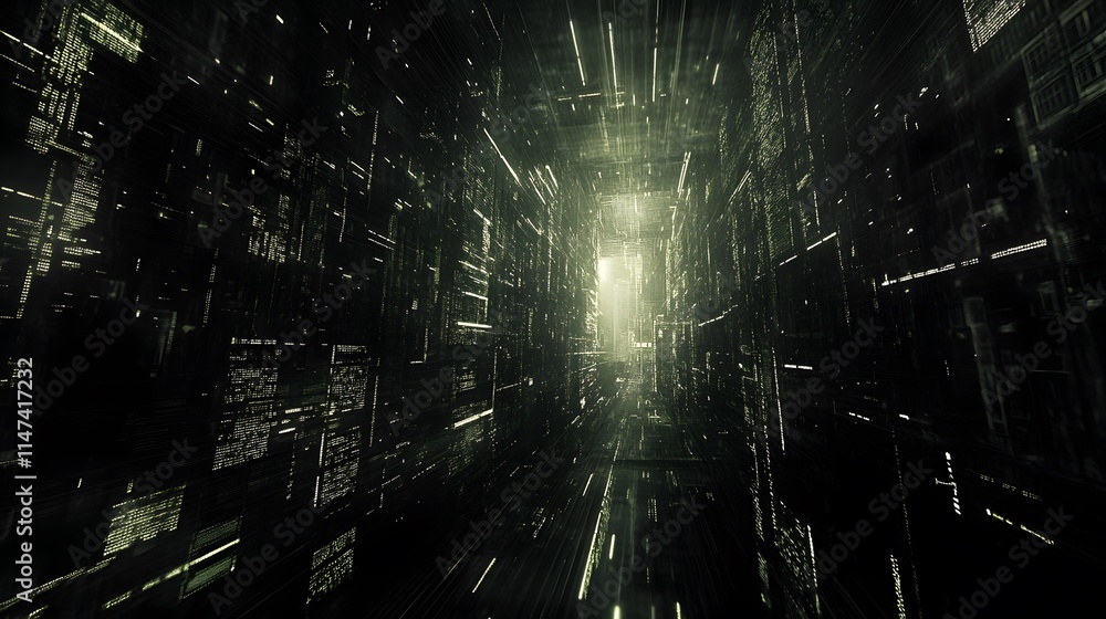 Poster exploring the digital realm futuristic data corridor virtual space 3d animation sci-fi environment i