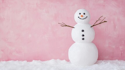 Obraz premium Whimsical Snowman with Cheerful Expression Against Pink Background