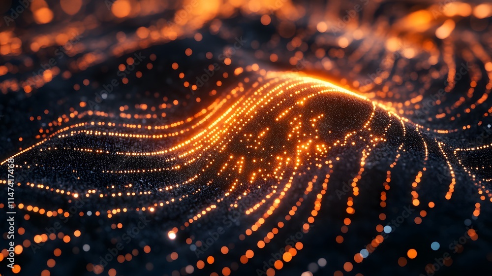 Poster dynamic flow of light particles abstract visualization digital art digital environment close-up ener