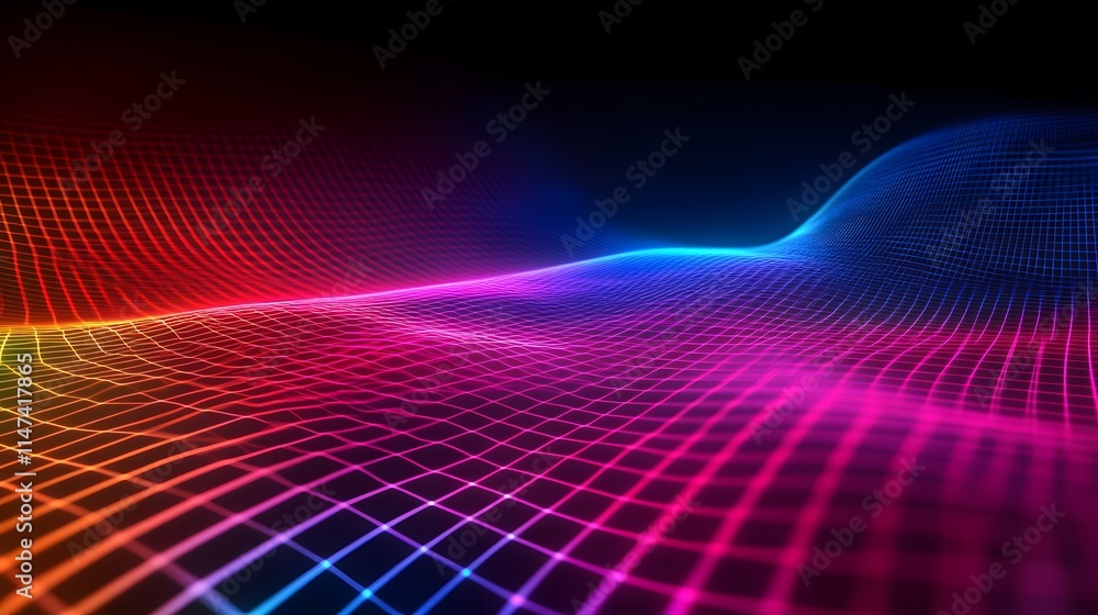 Poster dynamic digital wave patterns virtual space abstract art colorful environment futuristic concept