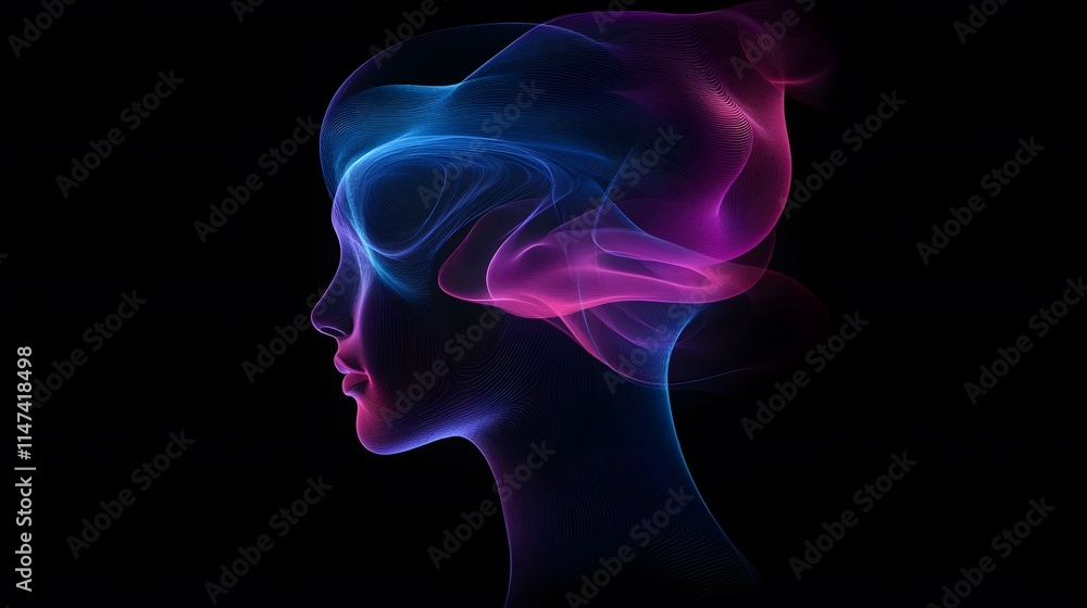 Poster ethereal abstract art displaying human-like form digital realm digital art dark environment side vie