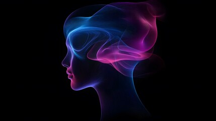 Ethereal abstract art displaying human-like form digital realm digital art dark environment side view conceptual design