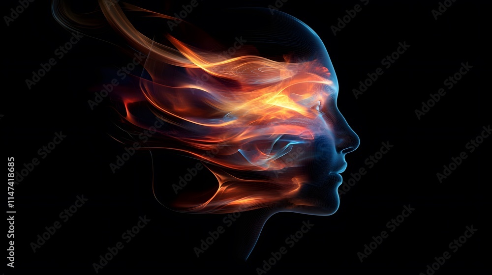 Poster dynamic abstract art of flowing flames representing emotion digital creation dark background artisti
