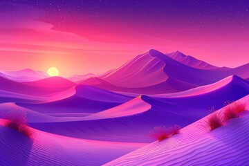 Breathtaking sunset over majestic sand dunes desert landscape digital art vibrant colors wide angle serenity of nature