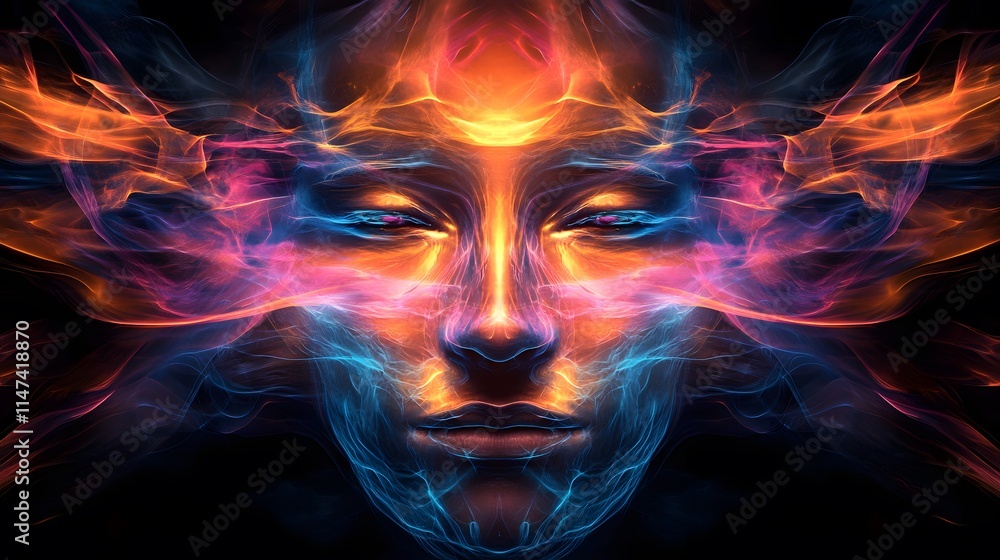 Poster ethereal digital art creation virtual space abstract portrait cosmic environment close-up view inner