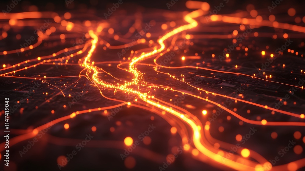 Poster illuminating data flow visualization digital realm graphic design abstract environment bird's eye vi