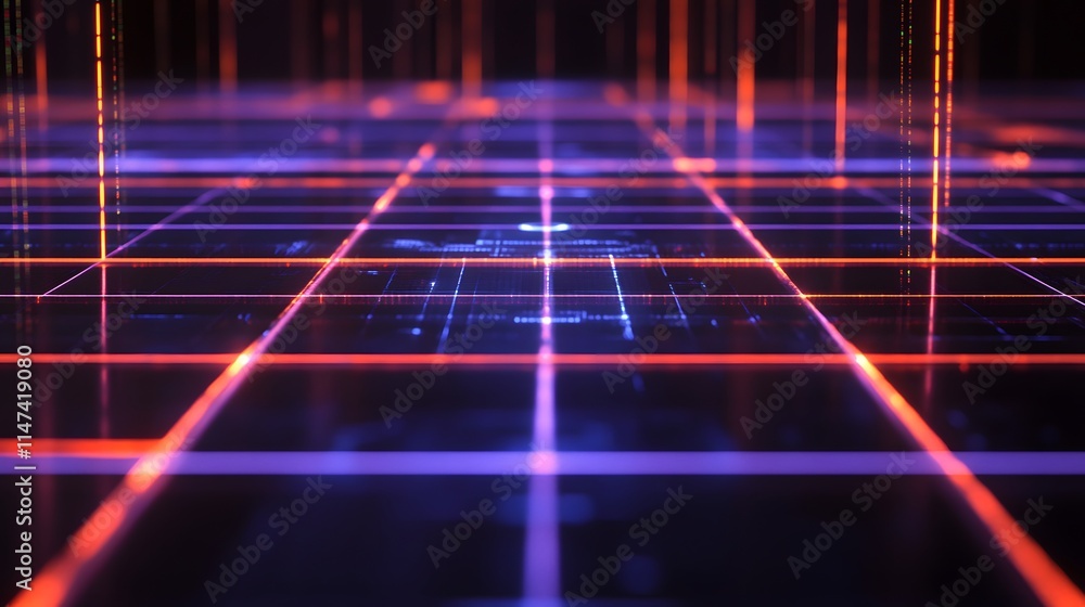 Poster futuristic digital grid animation virtual space motion graphics tech environment abstract view cyber