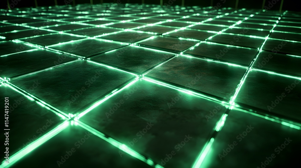 Poster dynamic neon grid pattern futuristic design digital artwork virtual space low angle high-tech aesthe