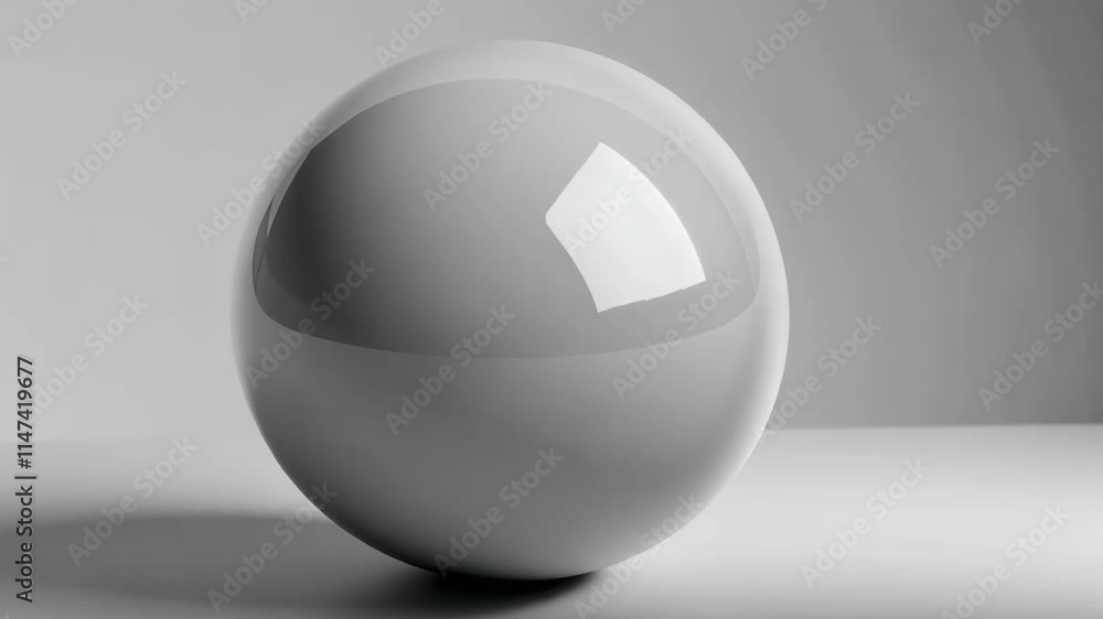 Poster glossy white sphere reflecting light on a smooth surface creating a minimalist aesthetic in a studio