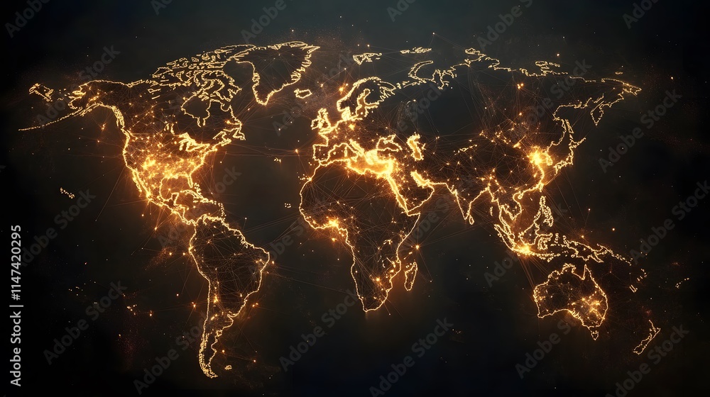 Poster global connectivity illuminated world map representation digital art abstract environment creative p