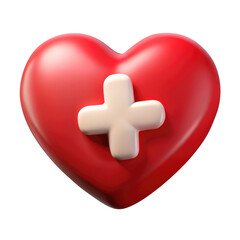 Obraz premium heart with cross plastic 3d icon in cartoon plastic style minimal isolated on transparent white background, clipping path