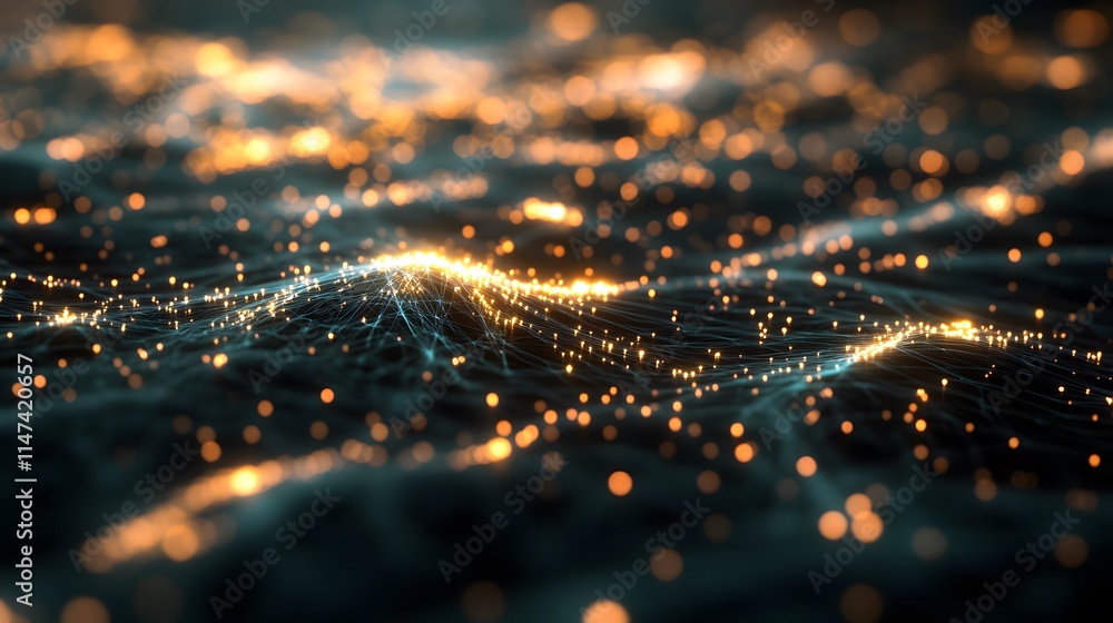 Poster dynamic light patterns over water abstract art digital creation creative environment close-up modern