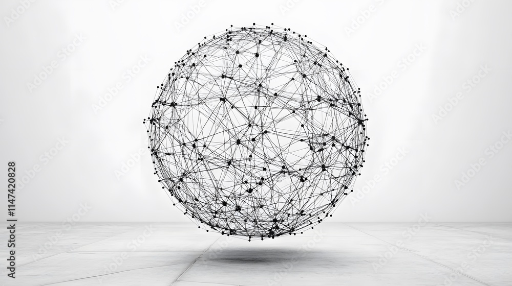 Poster dynamic network visualization abstract sphere digital art minimalist setting eye-level view connecti