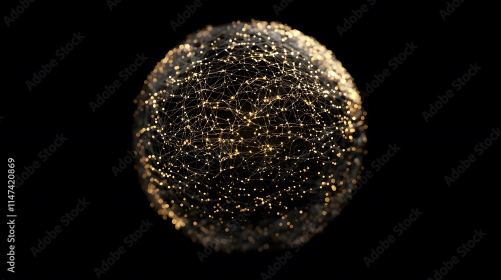 Poster exploring data connectivity digital sphere 3d visualization black background abstract concept