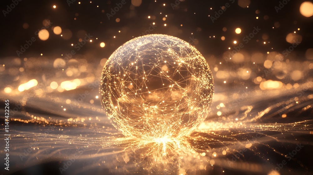 Poster illuminating energy sphere abstract digital environment science concept artistic viewpoint dynamic v