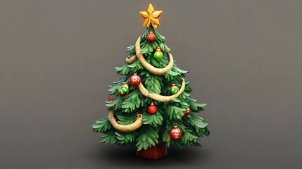 Obraz premium A decorated stylized Christmas tree stands against a gray background