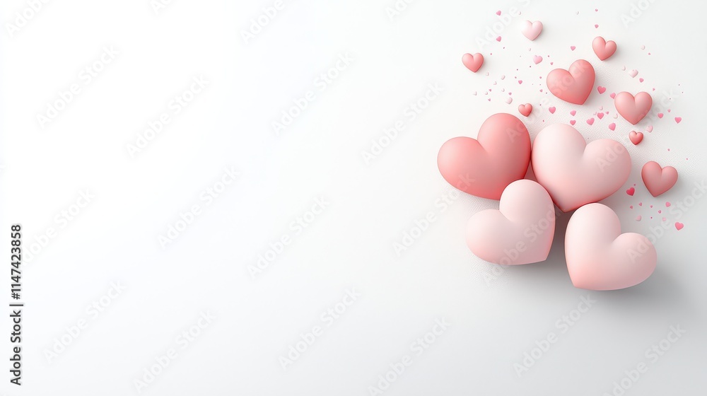 Poster flat vector of animated hearts pulsating in a loop with soft pink glow effects on a minimal white ba