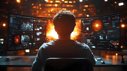 Cyberpunk City: Explosions, Digital Screens, and Futuristic Technology